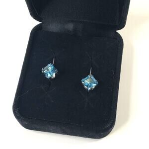 Vintage Earrings 925 Sterling Silver Pierce Hook Drop Aqua Blue Eagle Mark